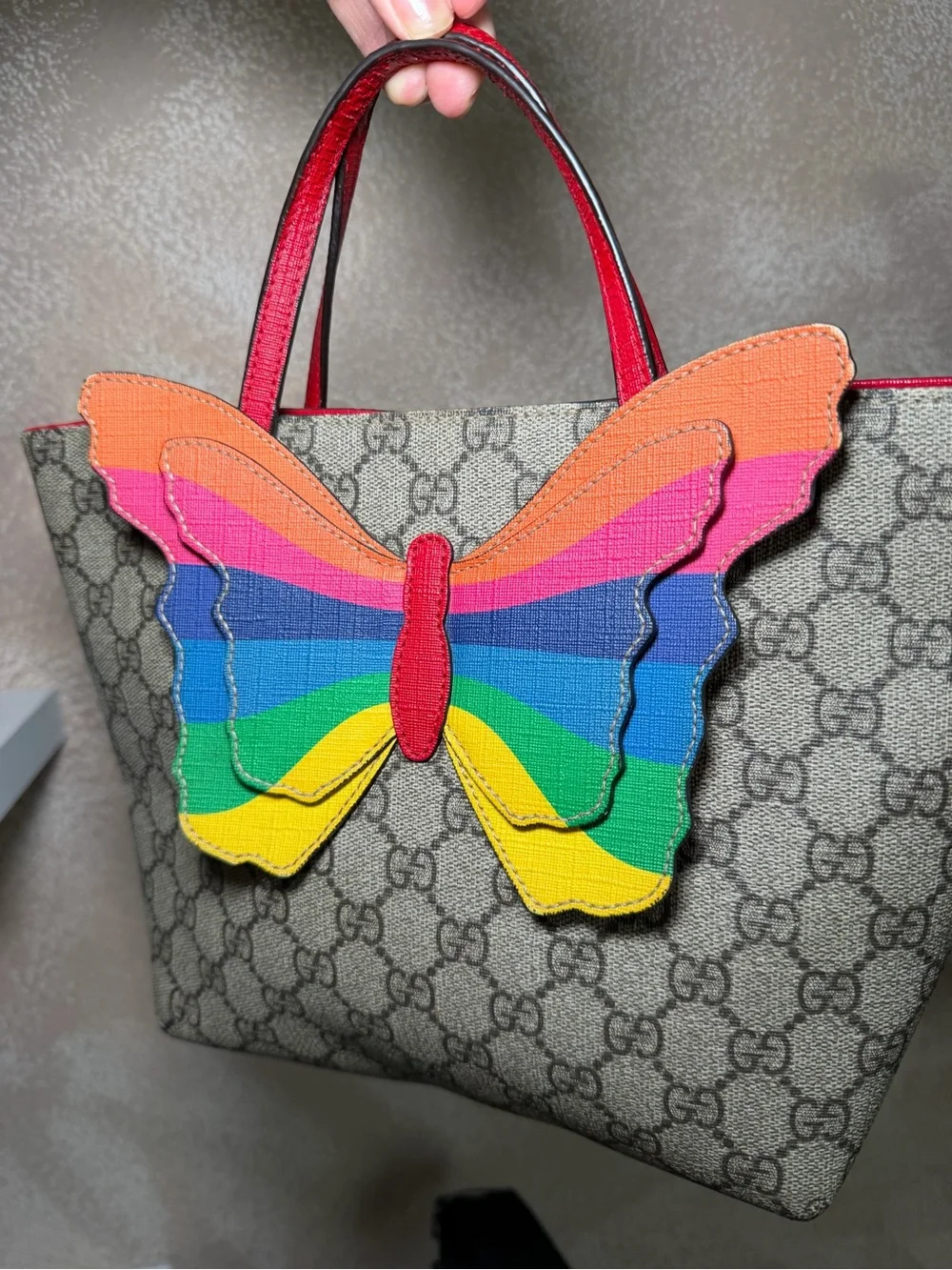 Gucci Rainbow Butterfly Mini Tote in Multicolor and Red Trim